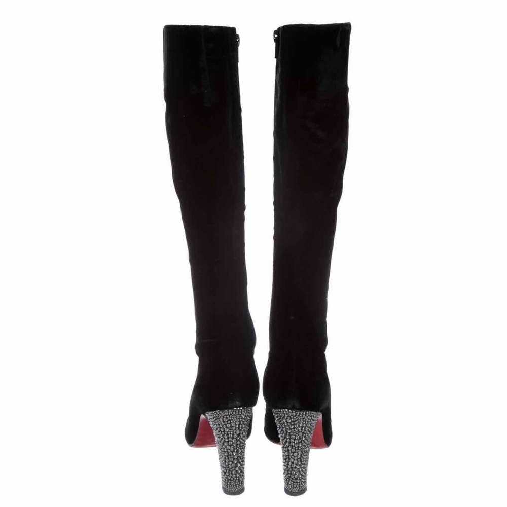 4” Christian Louboutin Crystal Embellishments Black Suede Knee-high Boots